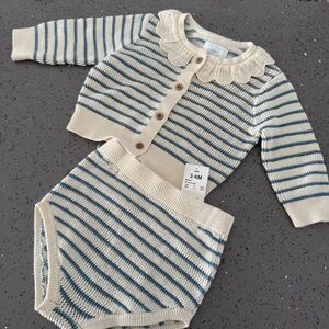 Cloud Island Baby Knit Set in Cream and Blue